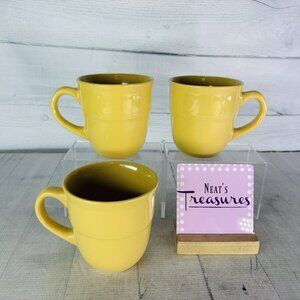 Mainstays RAINFOREST YELLOW Solid Embossed Rings Stoneware 16 oz Cups Mugs Set 3